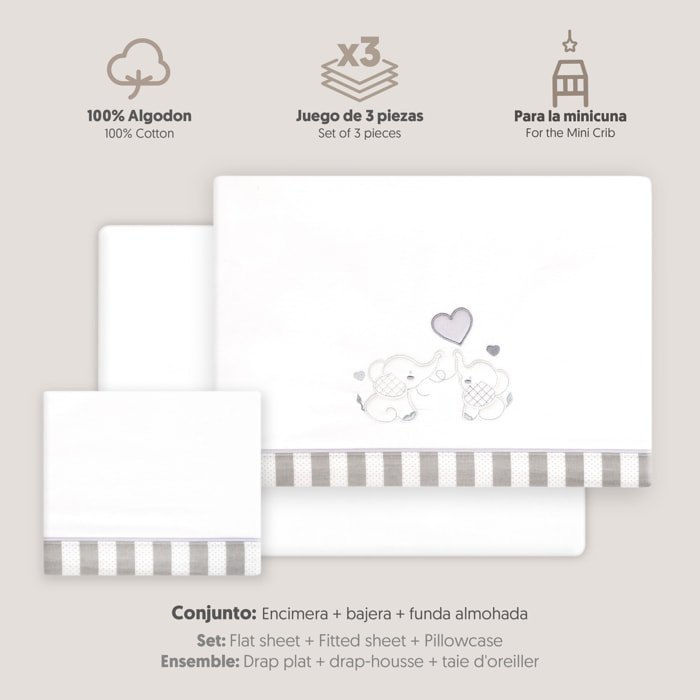 Triptico Minicuna Parejita Elefante Bco/Gris