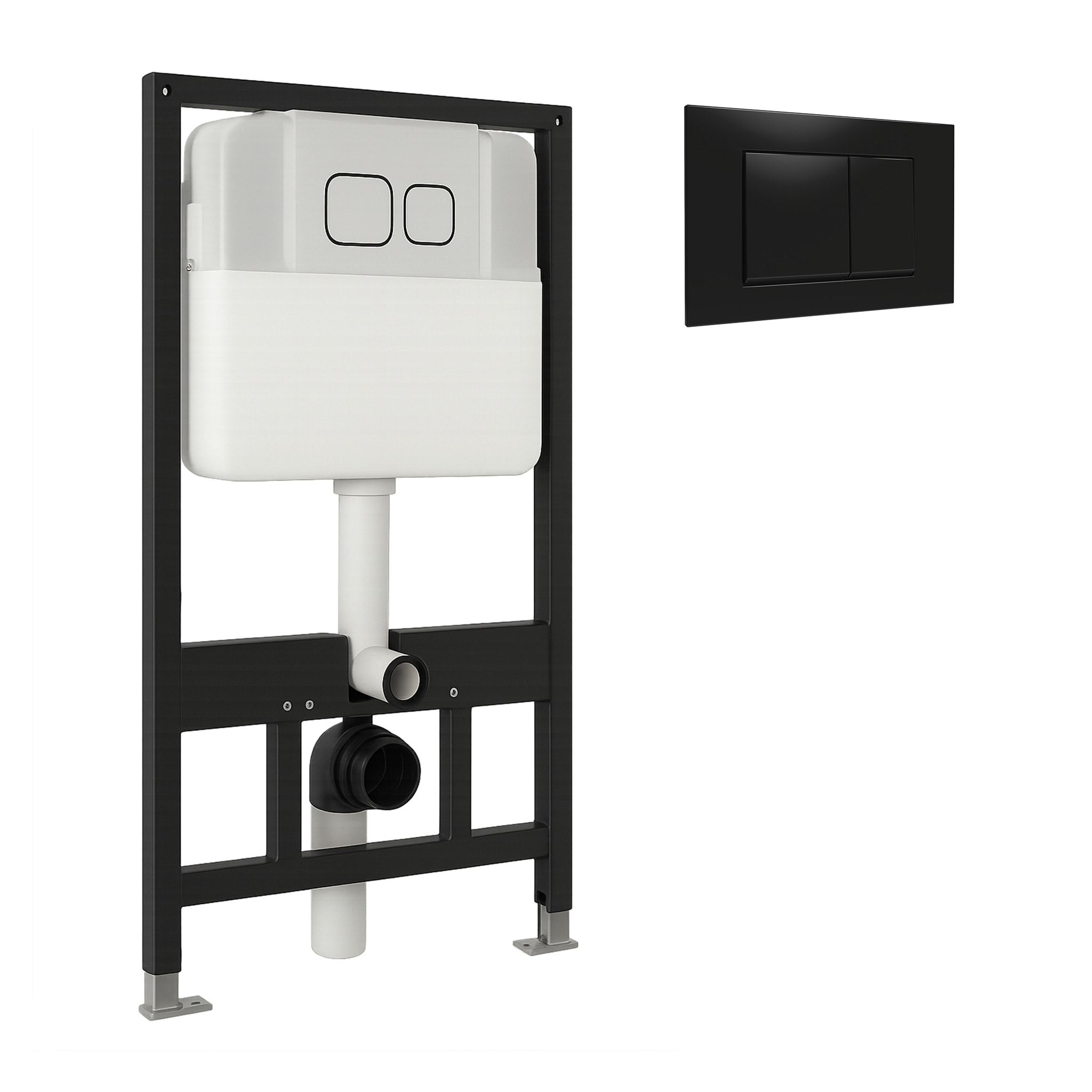 Châssis Pour Wc Suspendu | Bouton Poussoir Noir | Citerne Encastrée | Réglable Jusqu'à 200 mm | Décharge 3/8L | Alday