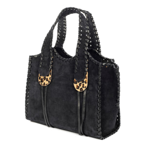 Avio bolso de mano mujer. Piel auténtica Gamuza con costura decorativa en piel auténtica brillante.