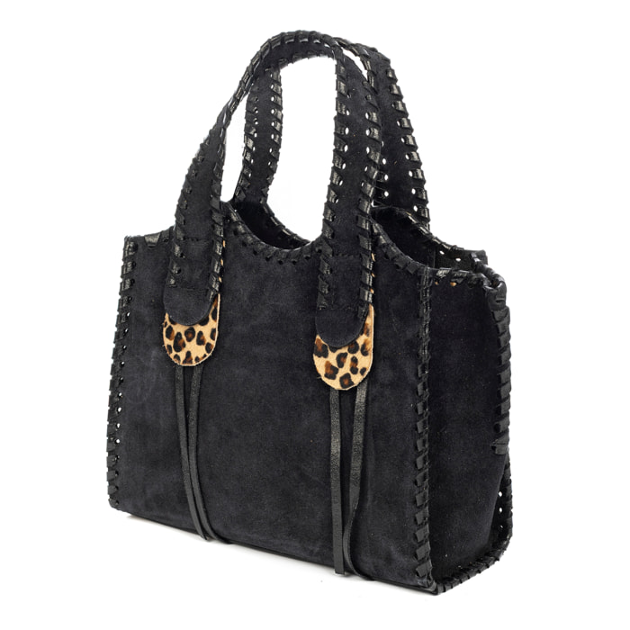 Avio bolso de mano mujer. Piel auténtica Gamuza con costura decorativa en piel auténtica brillante.