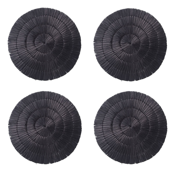 LOT 4 SETS DE TABLE ROND EN ROTIN- COLORIS NOIR Ø38 CM PAROS