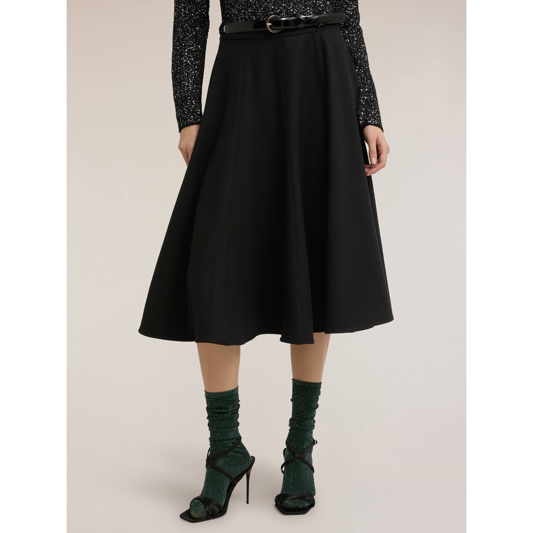 Motivi - Falda midi de paño - Negro