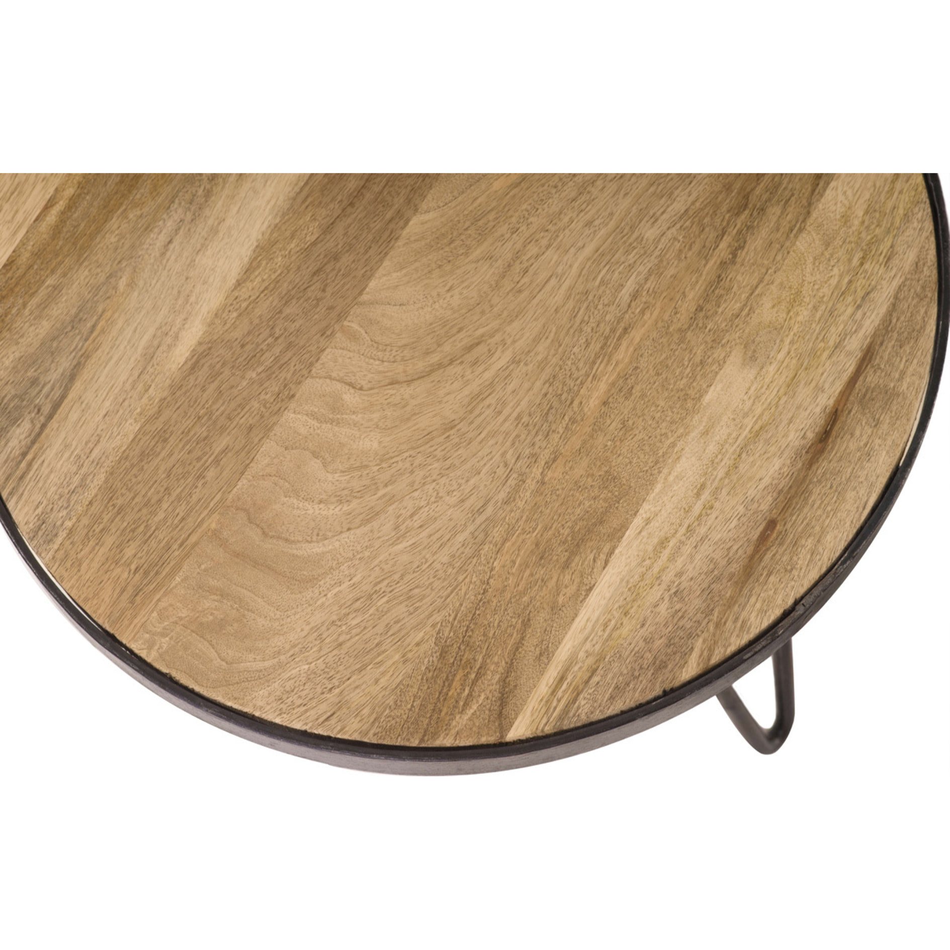 Table basse ronde industrielle bois manguier massif et métal noir D50 cm ATELIER