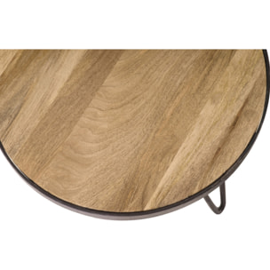 Table basse ronde industrielle bois manguier massif et métal noir D50 cm ATELIER