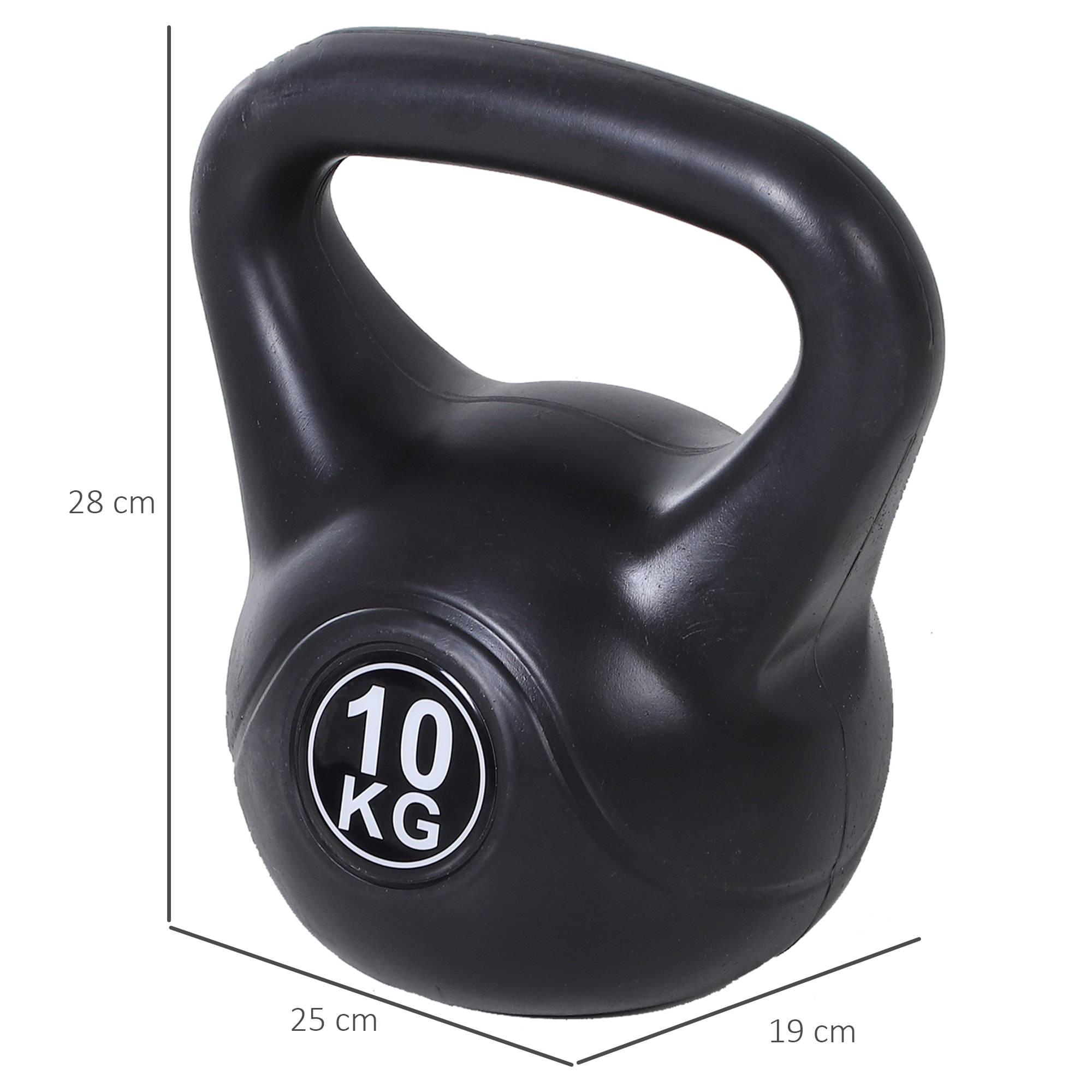 Pesa Rusa de 10 kg Kettlebell de Fiteness Relleno de Arena con Mango Ancho Antideslizante para Ejercicios y Entrenamiento en Casa y Gimnasio 25x19x28 cm Negro