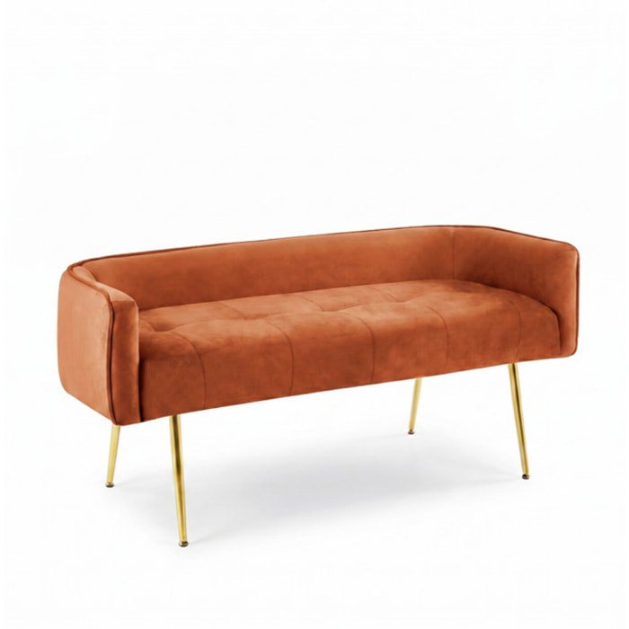 Divanetto Imbottito in Effetto Velluto con Braccioli e Gambe in Acciaio, Seduta Elegante dal Design Moderno per Camera da Letto, Ingresso, Soggiorno e Studio