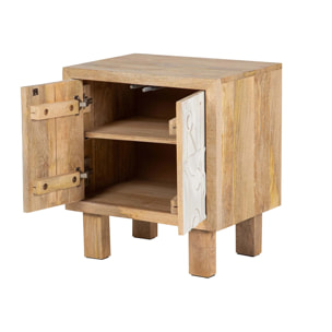 Mesita 2 Puertas Madera Mango Marron 55x40x60 Cm