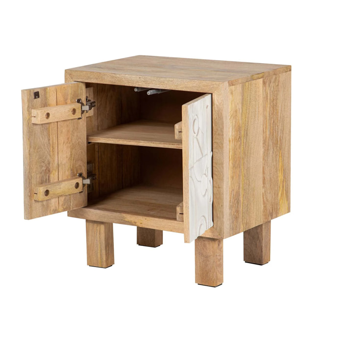 Mesita 2 Puertas Madera Mango Marron 55x40x60 Cm