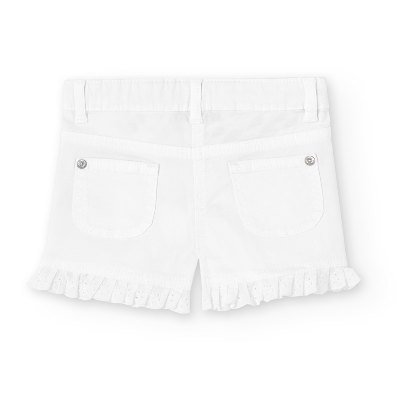 Short elÃ¡stico para niÃ±a en algodÃ³n liso de color blanco