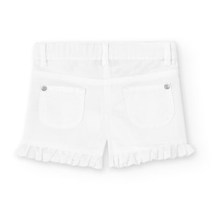 Short elÃ¡stico para niÃ±a en algodÃ³n liso de color blanco