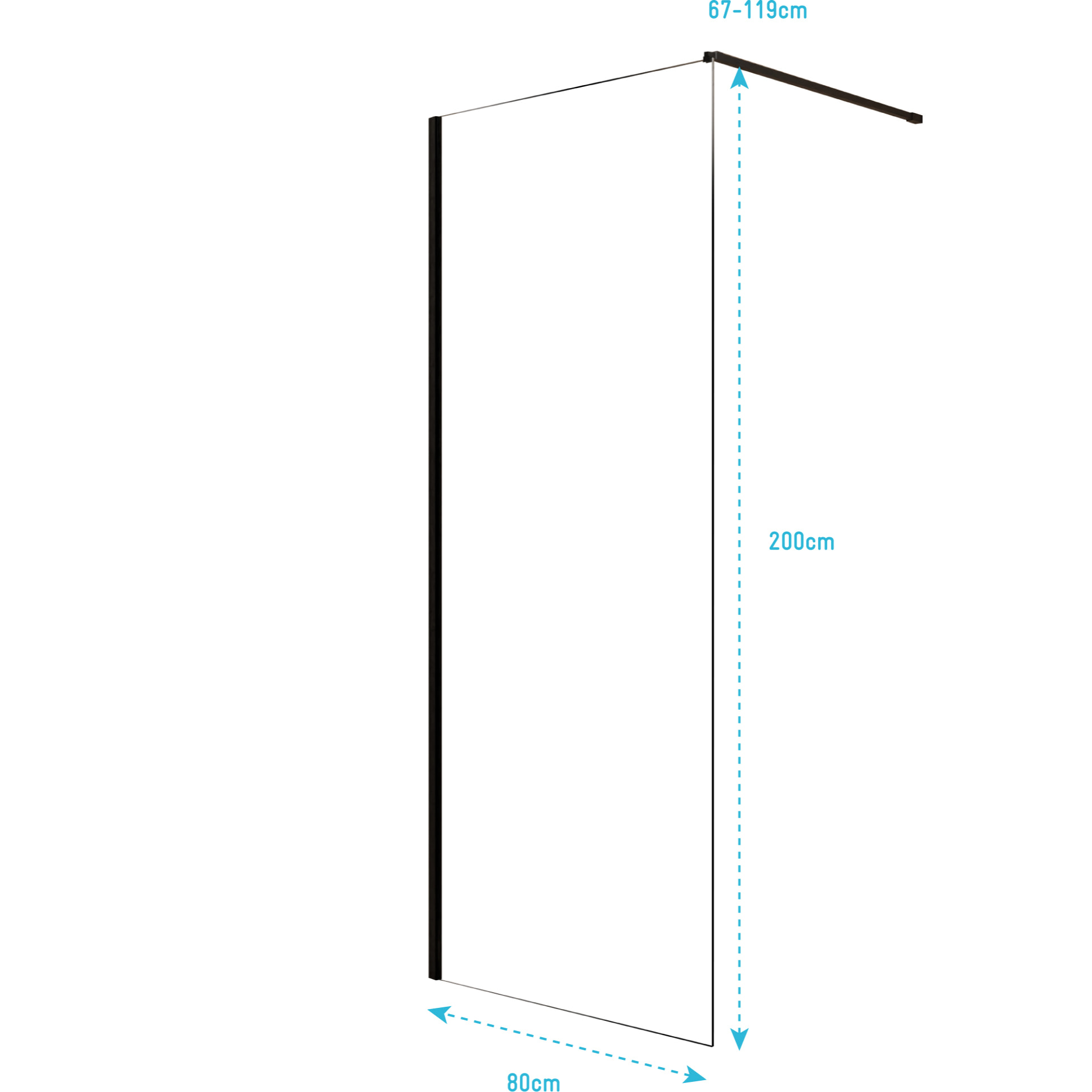 Paroi de Douche 80x200cm en Verre Trempé Transparent 8mm Anticalcaire - Profilé Noir Mat - LINA