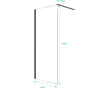 Paroi de Douche 80x200cm en Verre Trempé Transparent 8mm Anticalcaire - Profilé Noir Mat - LINA