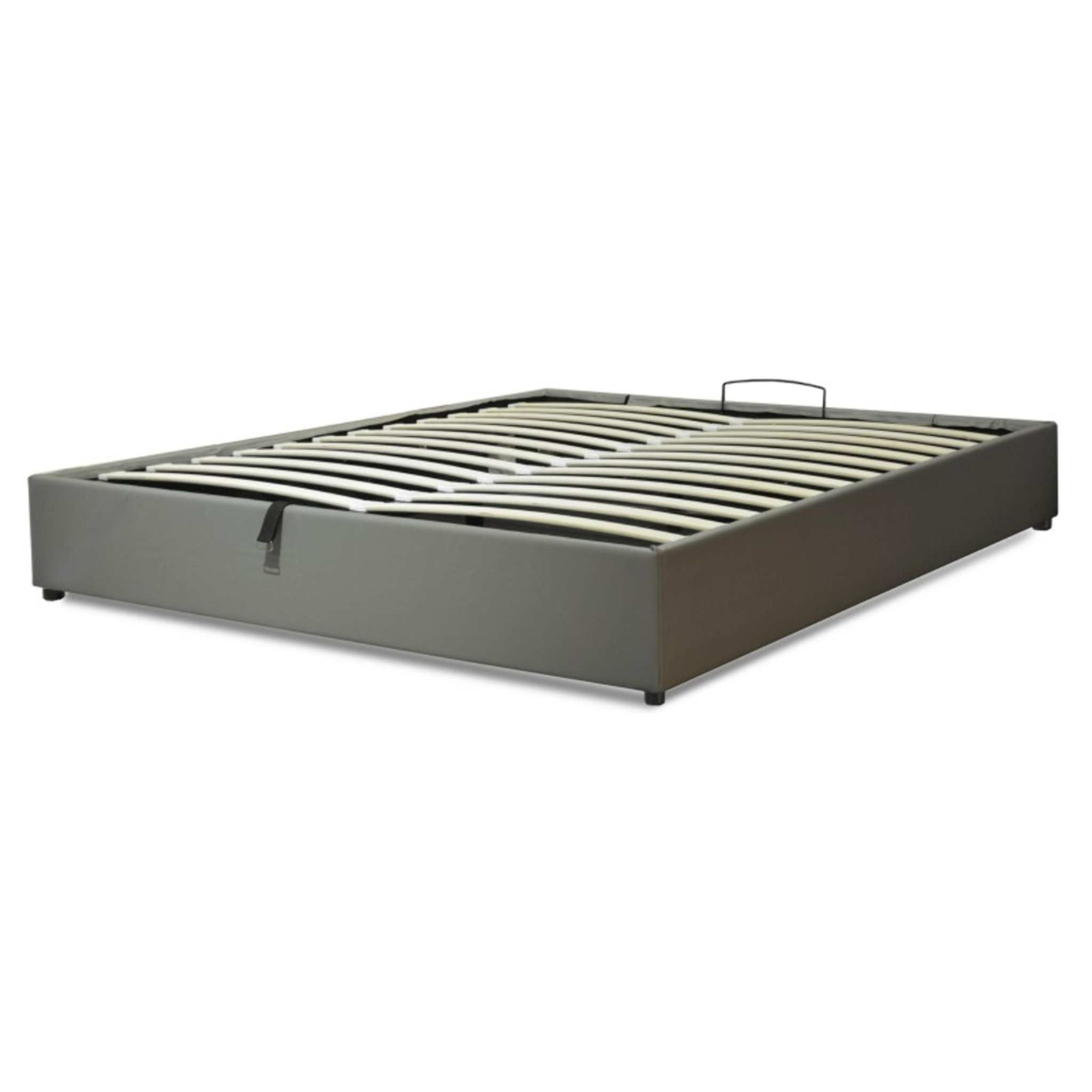 Lit coffre sommier relevable gris | Modele Cancun Simili Cuir | Grande capacite de stockage