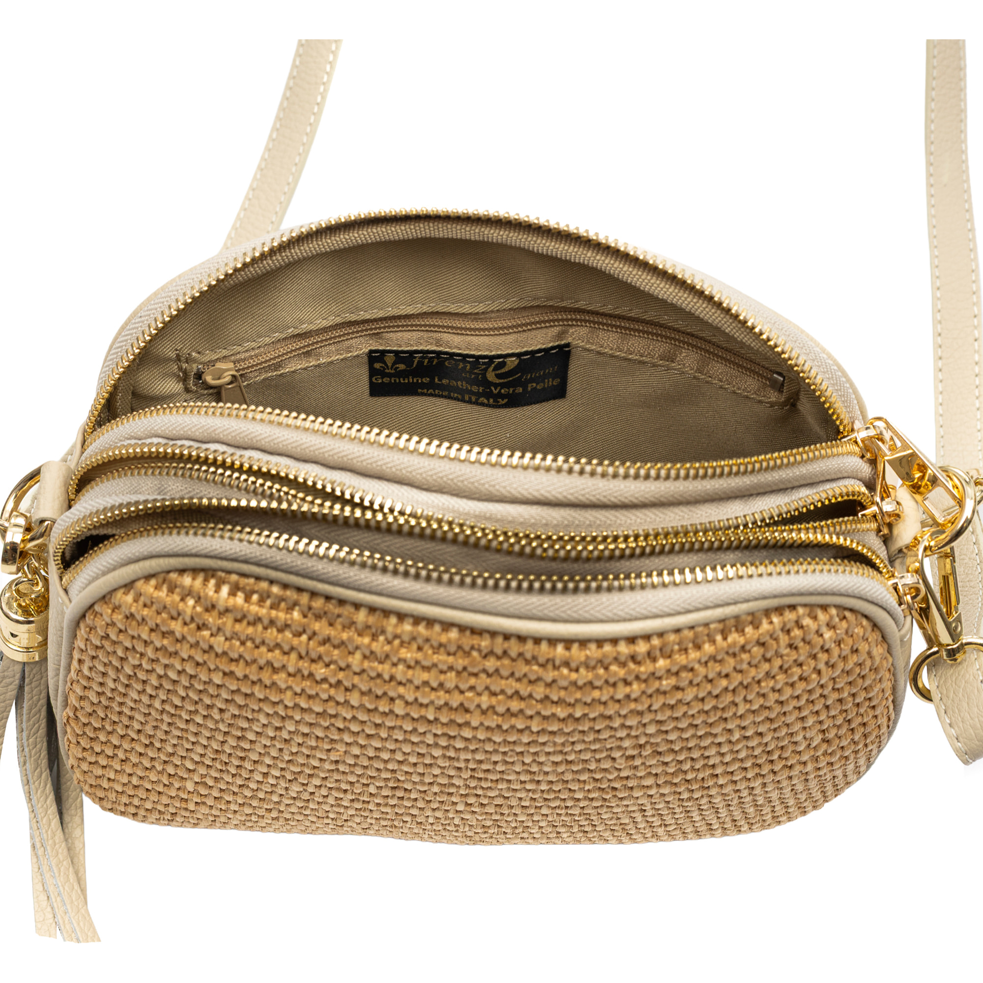 Aliminusa bolso bandolera fabricado en paja combinada con Dollaro.