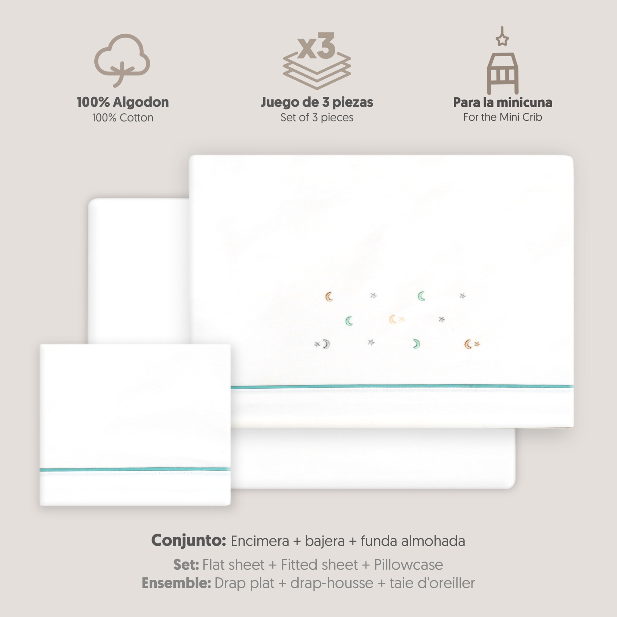 Triptico Minicuna Estrella Luna Multicolor Bco/Verde