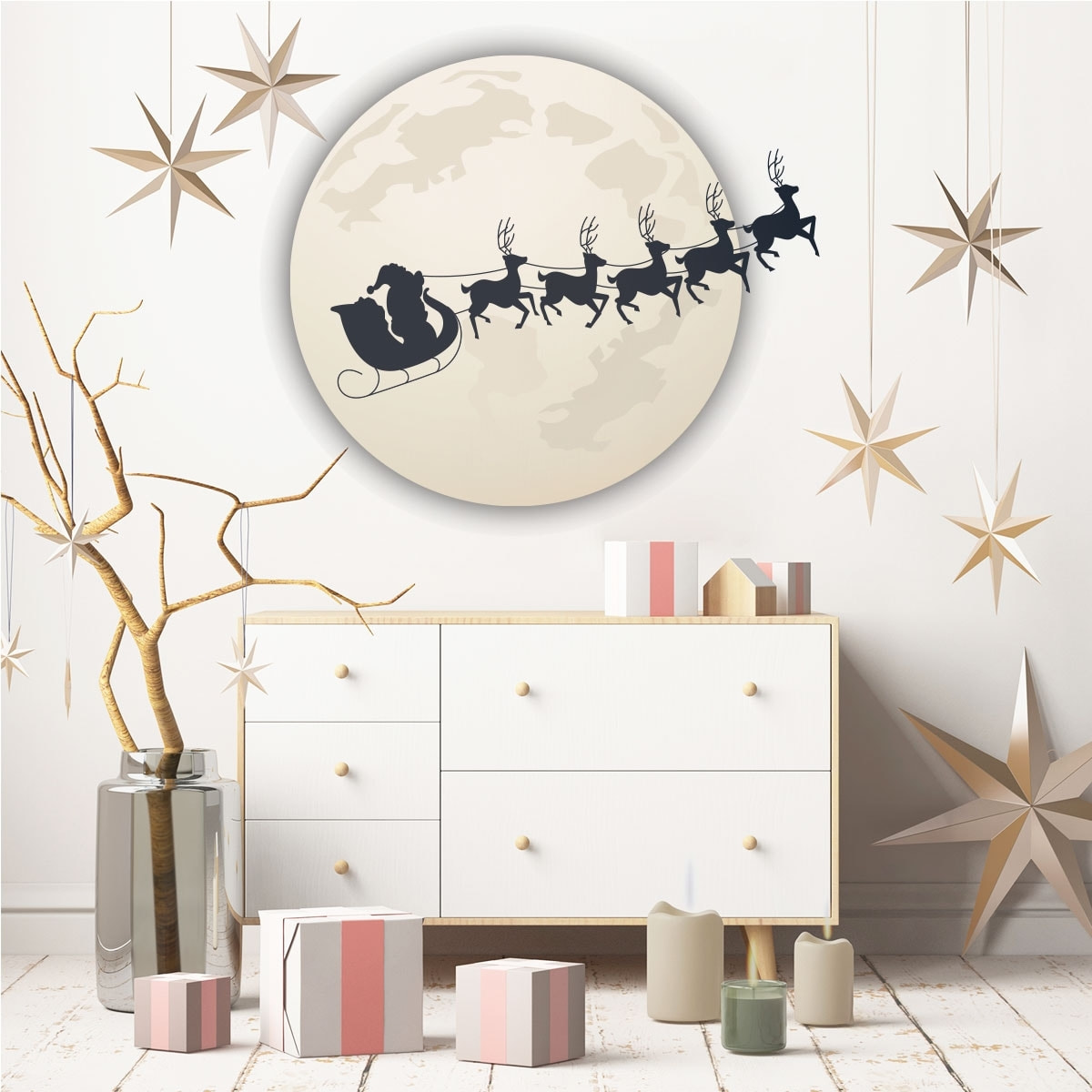 Sticker Noël père noël au clair de la lune - Autocollants stickers adhésifs noël - décoration fêtes