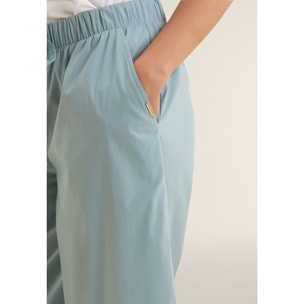 Pantaloni Cropped con Ricamo Floreale al Fondo