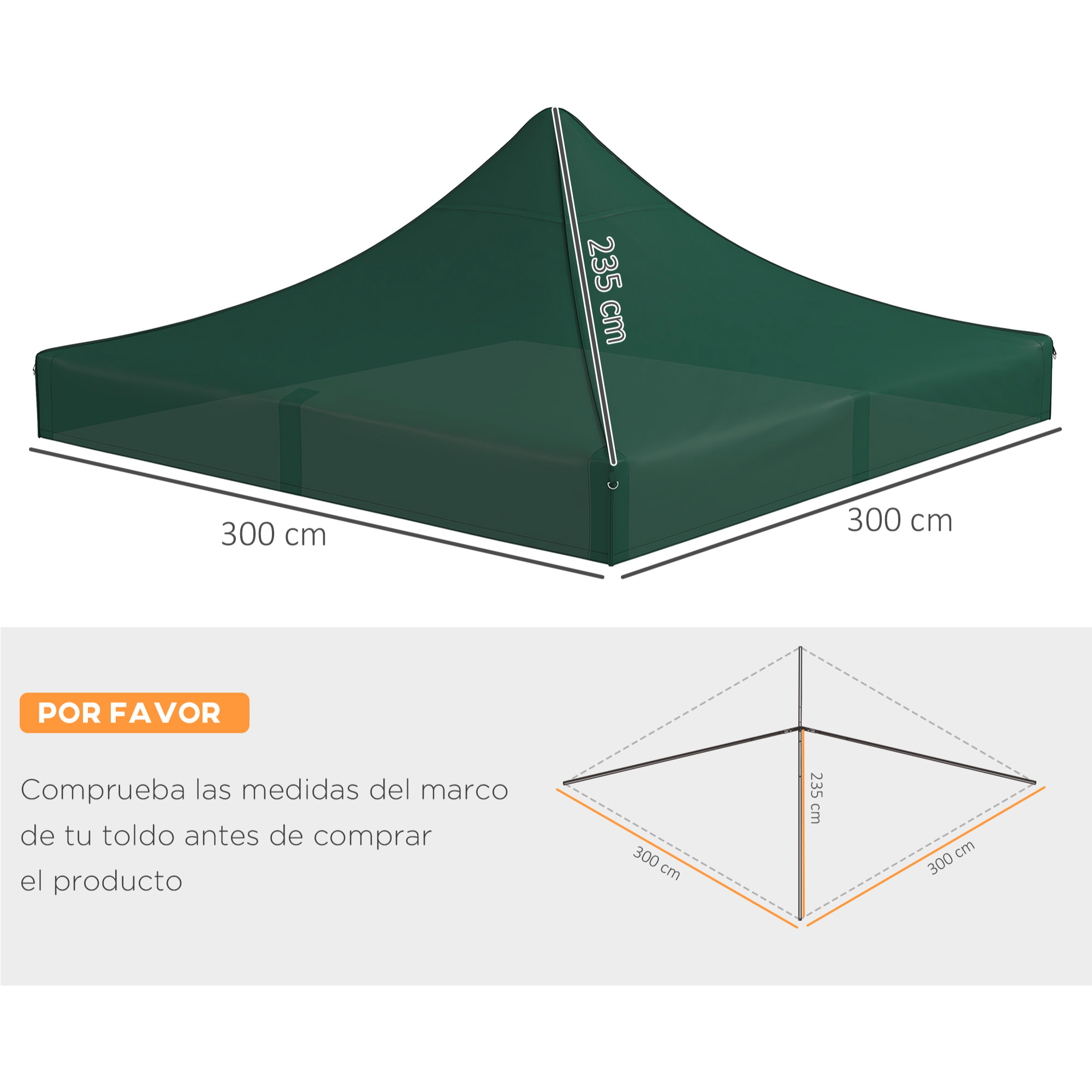 Techo de Carpa para Celebraciones 3x3 m Techo de Repuesto para Carpa Plegable de Tela Oxford con Techo Puntiagudo Impermeable y Anti-UV Verde Oscuro