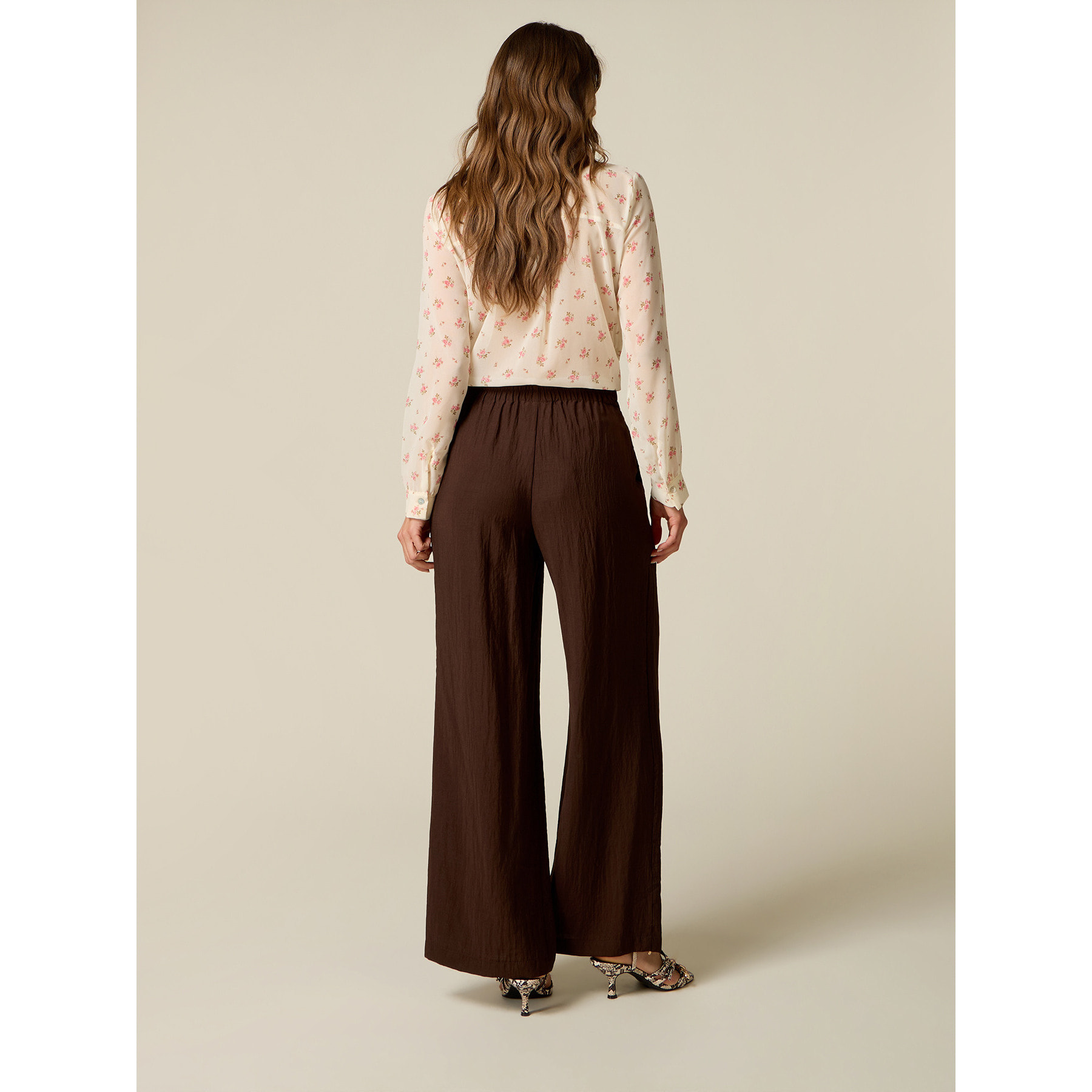 Oltre - Pantaloni palazzo misto viscosa - Marrone
