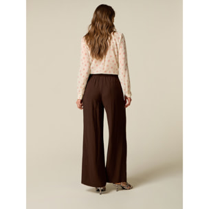Oltre - Pantaloni palazzo misto viscosa - Marrone