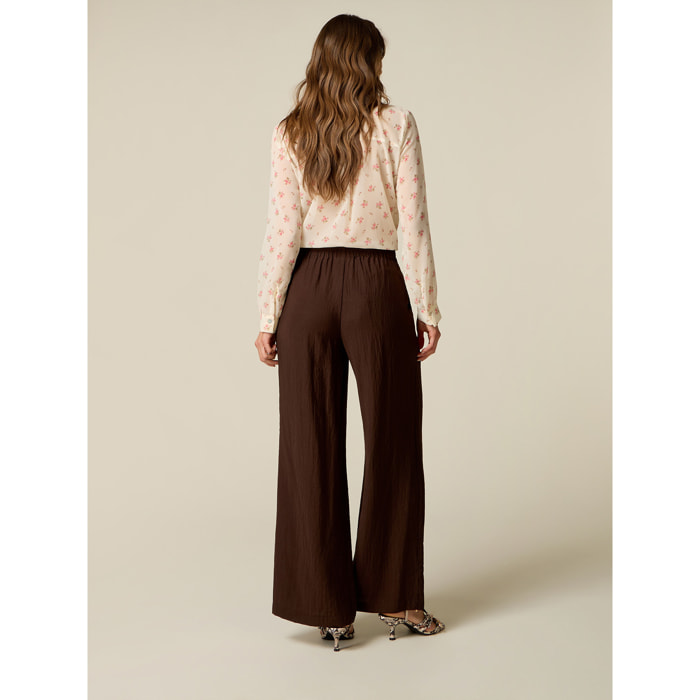 Oltre - Pantaloni palazzo misto viscosa - Marrone