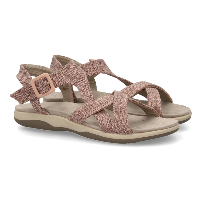 Sandalias planas de mujer diseño moderno, comodas con cierre de velcro y con tiras cruzadas