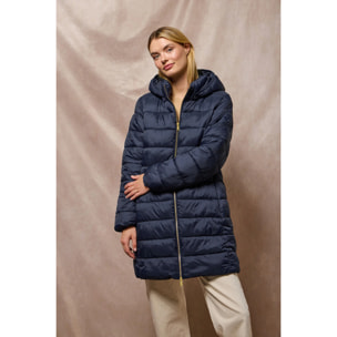 Abrigo ultralight azul marino Cecilia de capucha extraíble y bordado PC