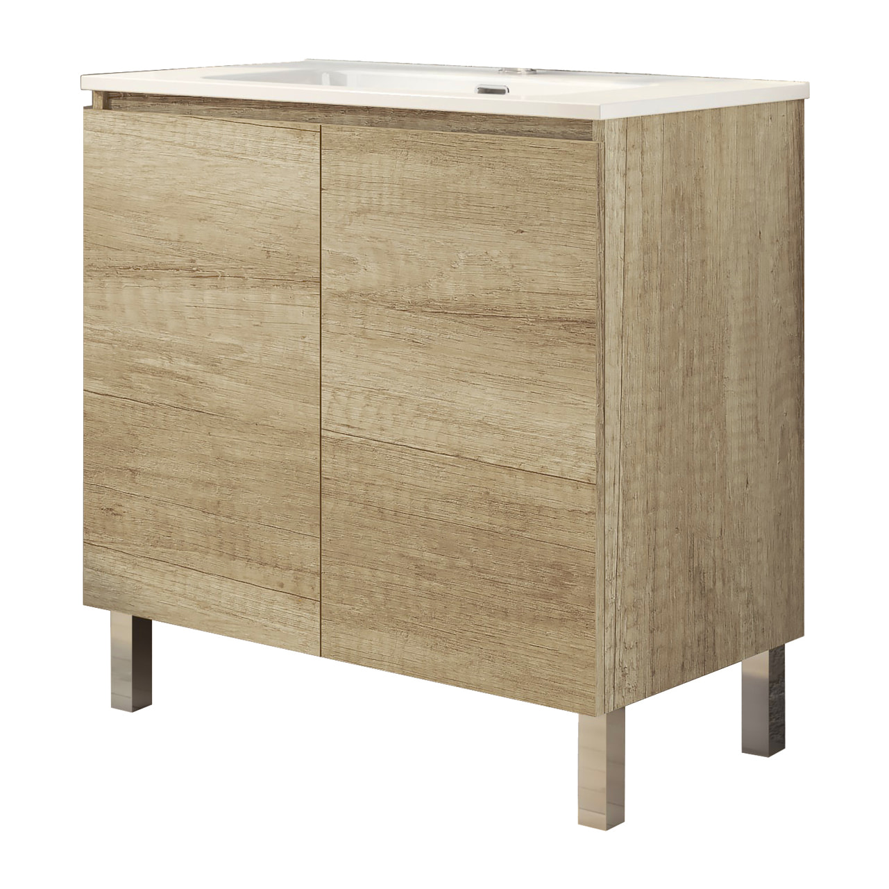Ensemble de Salle de Bain Lust | 80 cm Nature | Deux Portes | Lavabo Encastré | N'inclut pas le Miroir | Meuble Assemblé | Alday