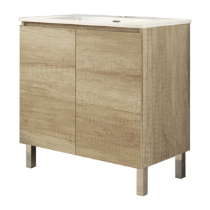 Ensemble de Salle de Bain Lust | 80 cm Nature | Deux Portes | Lavabo Encastré | N'inclut pas le Miroir | Meuble Assemblé | Alday