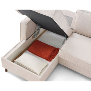 Jake - canapé d'angle gauche 4 places convertible avec coffre en tissu velours relief - Beige