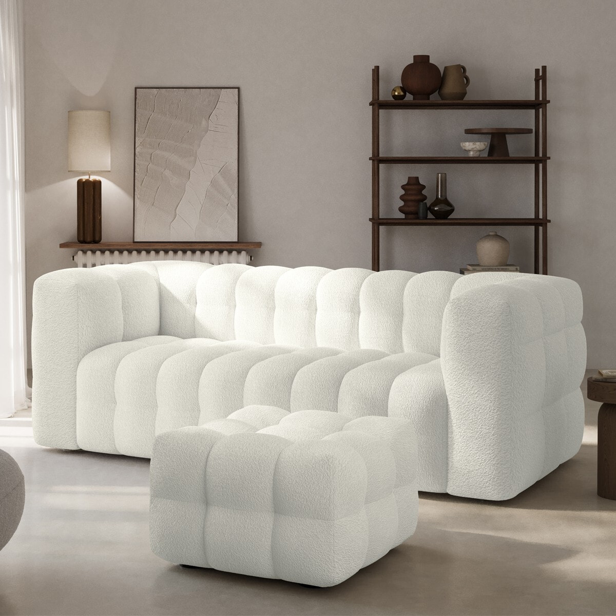 Pouf capitonné en tissu bouclé - CESTER