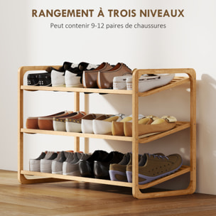 Étagère bambou style naturel - étagère à chaussures 3 niveaux - dim. 76 x 33 x 50 cm
