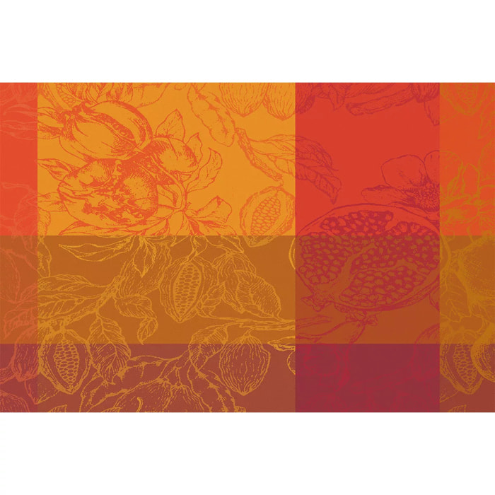 Set pur coton motif jacquard orange rouge Mille senteurs epices