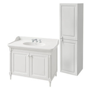 Pack meuble vasque 3 trous Cléo 1889 blanc velours + colonne droite + mélangeur croisillons chrome