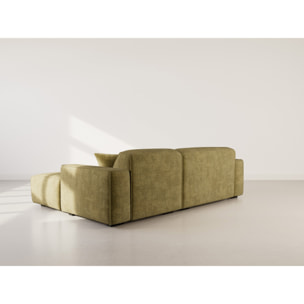 Lison - Canapé d'angle droit 4 places en velours texturé - Vert Kaki