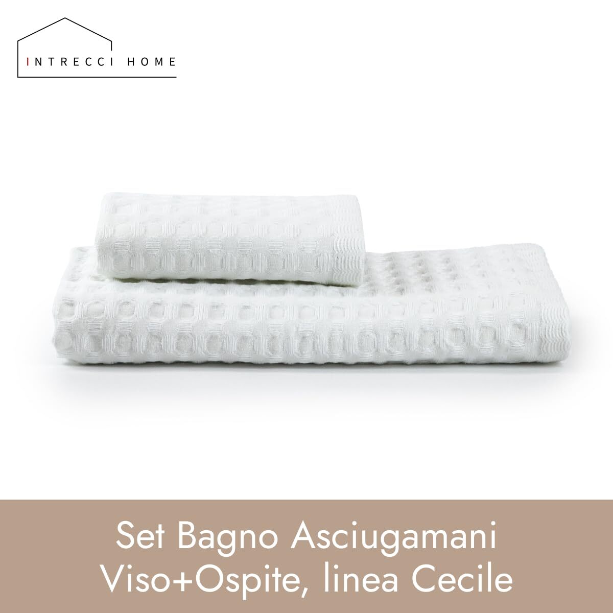 INTRECCI HOME Set Bagno Asciugamani Viso+Ospite, in Puro Cotone 300 g, Leggerezza e Praticità, con Lavorazione Nido d’Ape, Ideale per Asciugatura Rapida