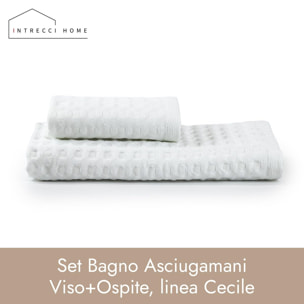 INTRECCI HOME Set Bagno Asciugamani Viso+Ospite, in Puro Cotone 300 g, Leggerezza e Praticità, con Lavorazione Nido d’Ape, Ideale per Asciugatura Rapida