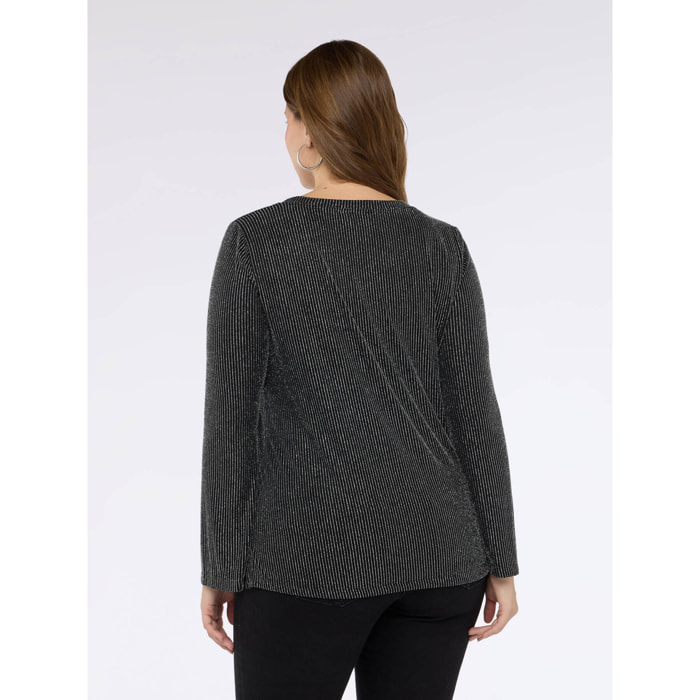 Fiorella Rubino - T-shirt in jersey laminato con scollo a V - Nero