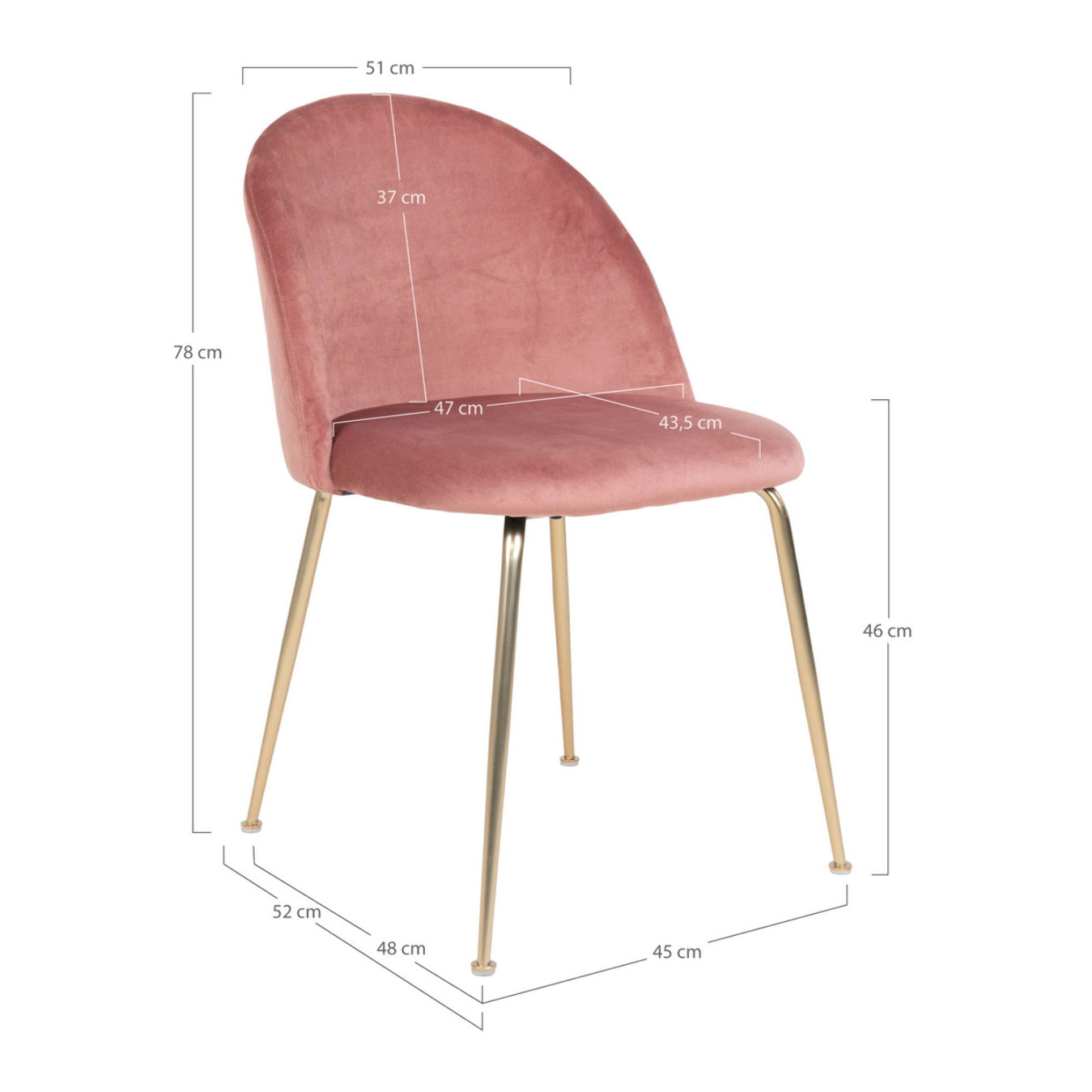 Set 2 sedie da pranzo Geneve in velluto rosa con gambe effetto ottone