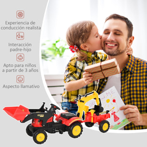 Tractor a Pedales para Niños con Remolque y Pala Frontal Rojo