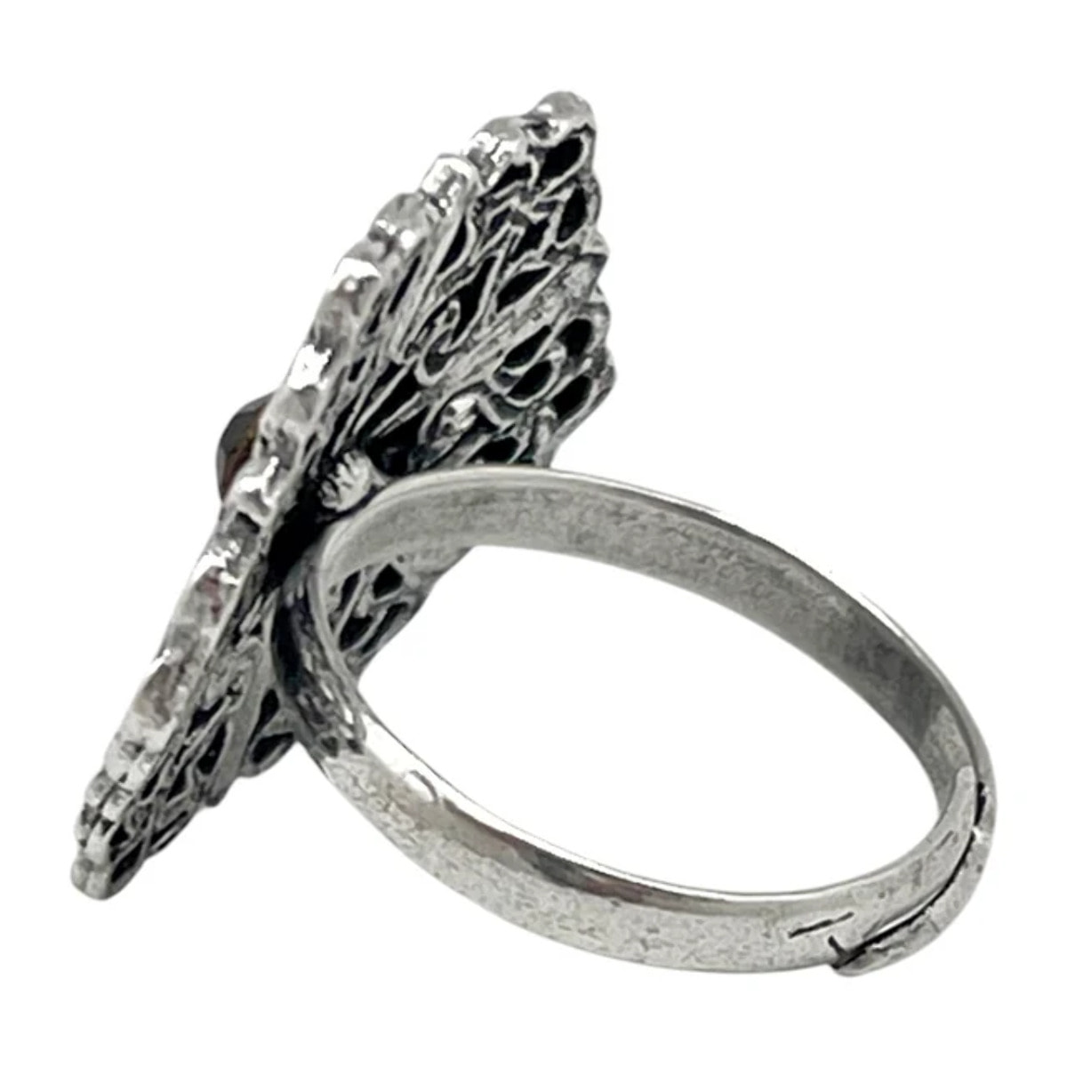 Anillo Retro cristal negro y plata envejecido chapado