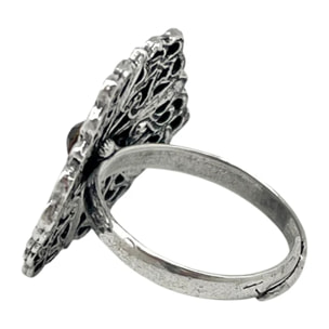 Anillo Retro cristal negro y plata envejecido chapado