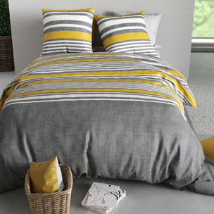 Parure housse de couette imprimé 100% coton - studt - gris