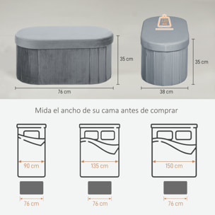 Puff Almacenaje, Banco Almacenaje Plegable, 72 L, 76x38x35 cm, Tapizado en Terciopelo, Baúl de Almacenamiento, Carga 120 kg, Taburete para Sala de Estar, Dormitorio, Entrada, Gris Oscuro