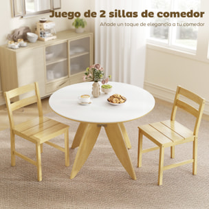 Juego de 2 Sillas de Comedor de Bambú, Sillas de Cocina con Asiento con Listones, Respaldo Curvado, Sin Brazos, para Sala de Estar, Natural