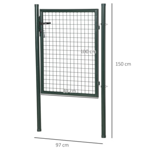 Puerta Verja de Jardín de Acero con Cerradura Manija y 3 Llaves Puerta de Valla Cerca para Exterior Patio Terraza 97x150 cm Verde