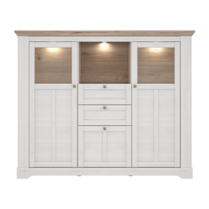 Buffet vitrine en bois effet chêne clair blanchi avec éclairage LED - ILONA