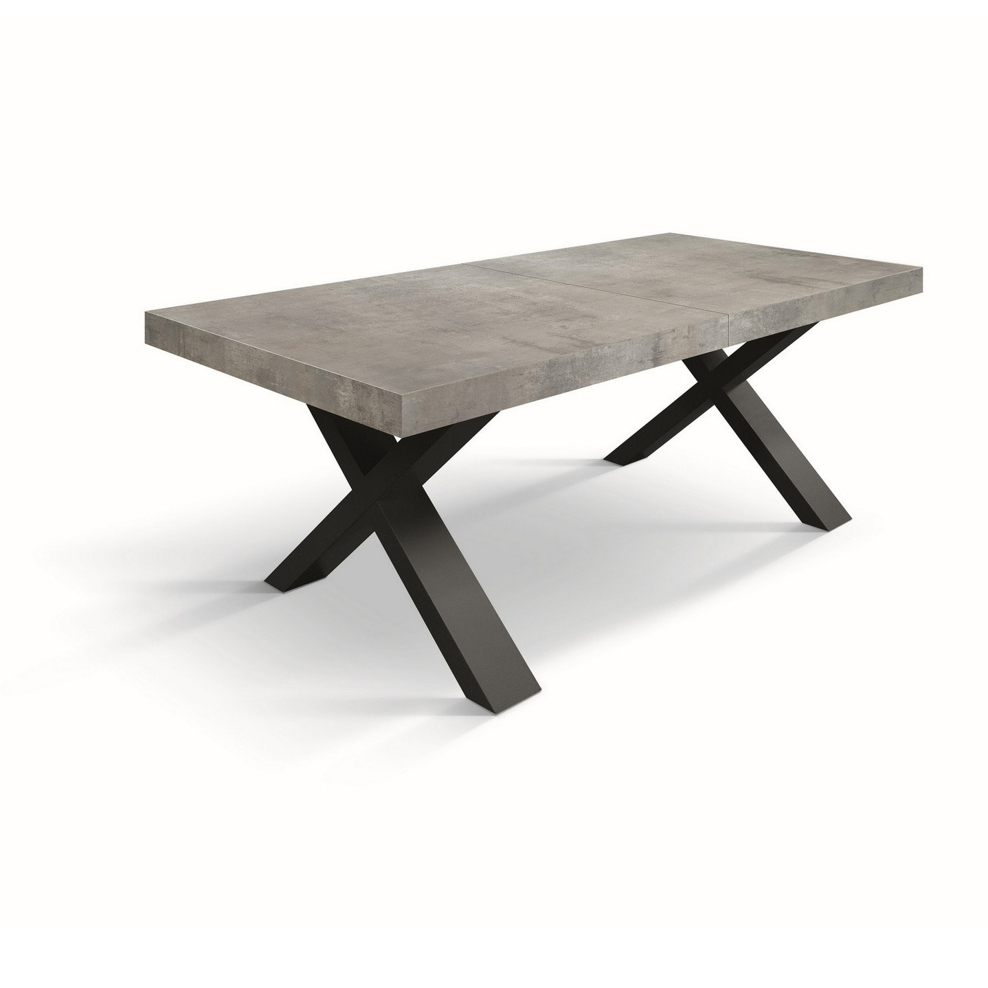 Tavolo allungabile AMALFI in legno effetto grigio cemento e gambe a X antracite, allungabile 160x90 cm - 240x90 cm