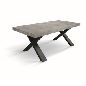 Tavolo allungabile AMALFI in legno effetto grigio cemento e gambe a X antracite, allungabile 160x90 cm - 240x90 cm