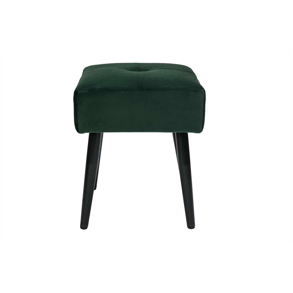 Tabouret bas en tissu effet velours texturé vert foncé et métal noir H46 cm GUESTA